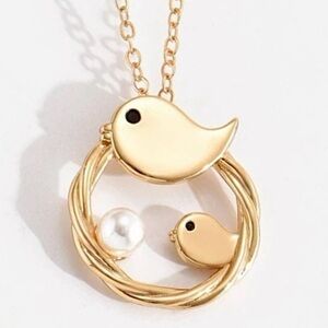 Birds of a Feather~ Momma Baby Birdy Perched Atop Pearl Egg Roost Nest Necklace